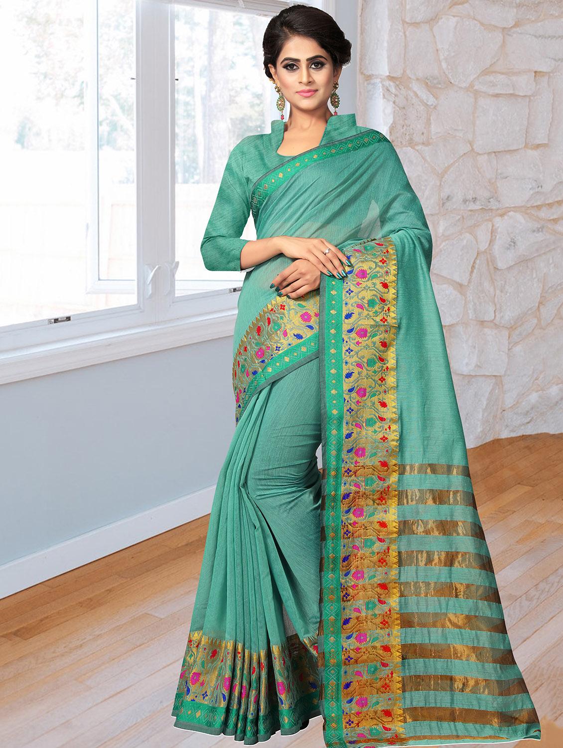 zari border woven saree with blouse - 16293895 - Zoom Image - 0