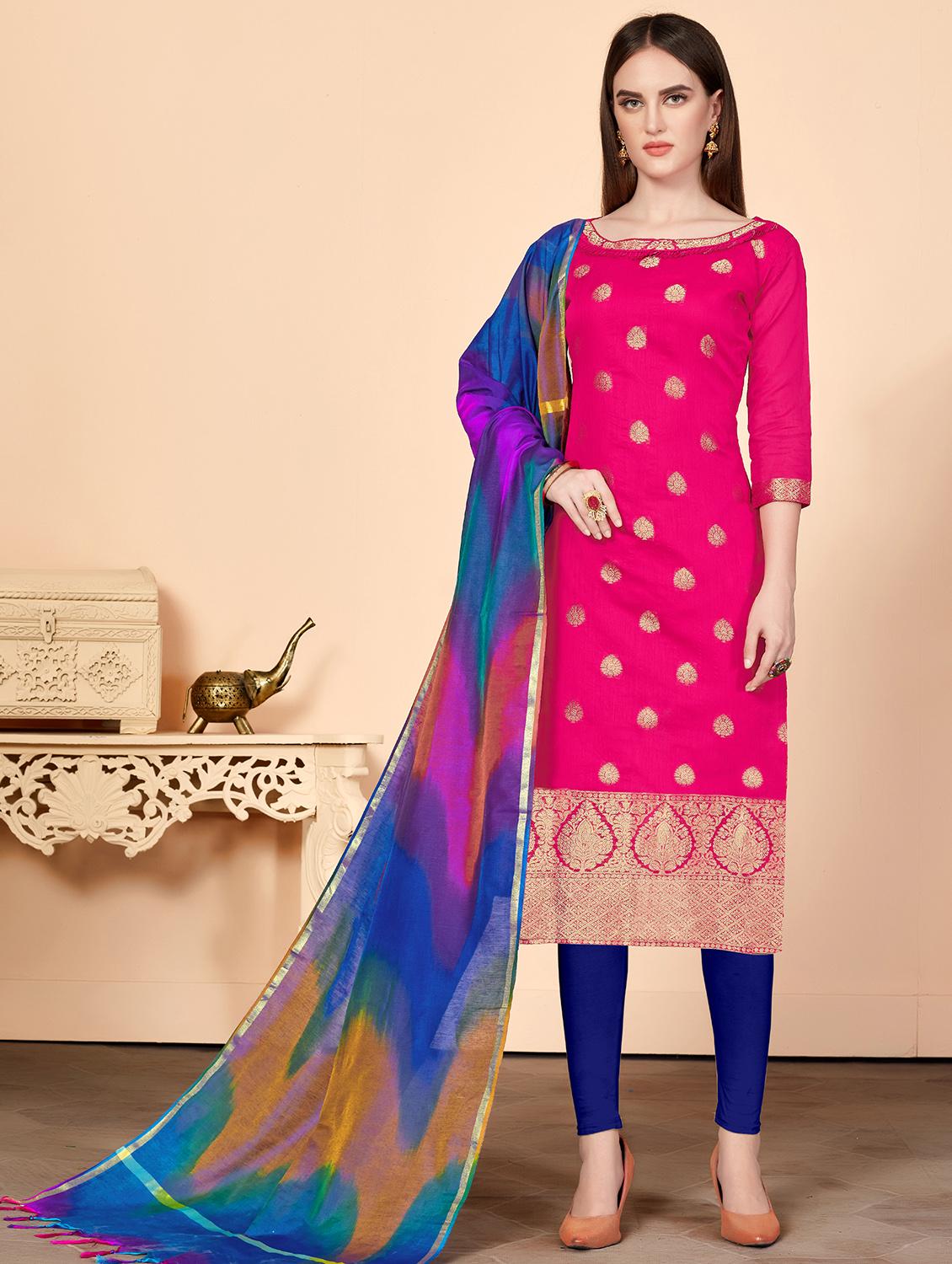 zari motifs unstitched churidaar suit - 16294257 - Zoom Image - 0