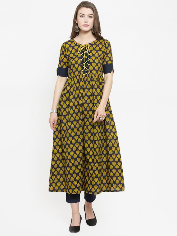 ethnic motifs printed a-line kurta - 16295177 - Zoom Image - 0