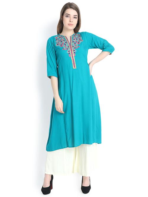 embroidered a-line kurta - 16295187 - Standard Image - 0