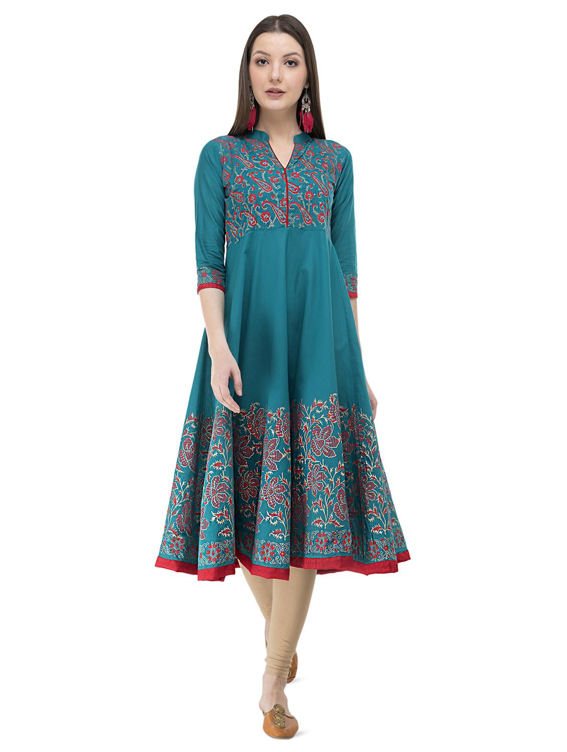 block print a-line kurta - 16296725 - Zoom Image - 0