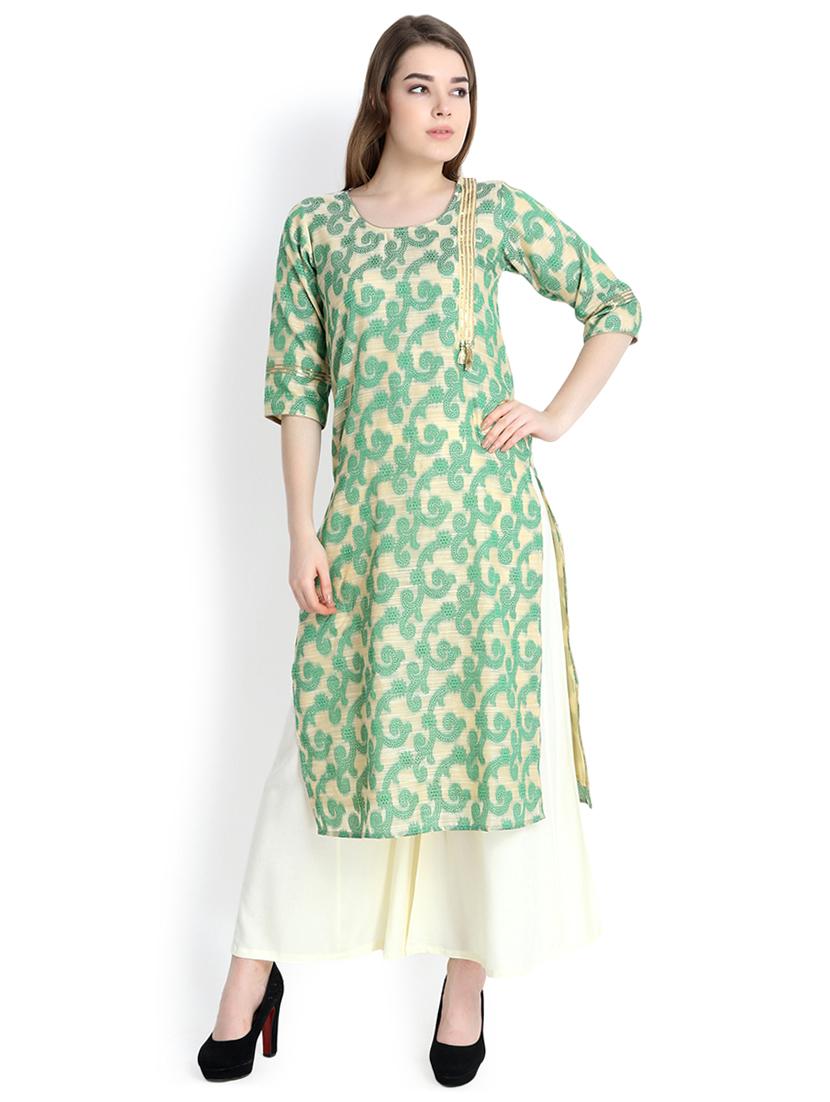 floral jacquard kurta palazzo set - 16297093 - Zoom Image - 0