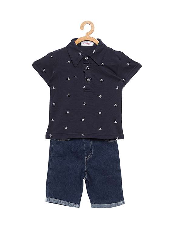blue cotton shorts set