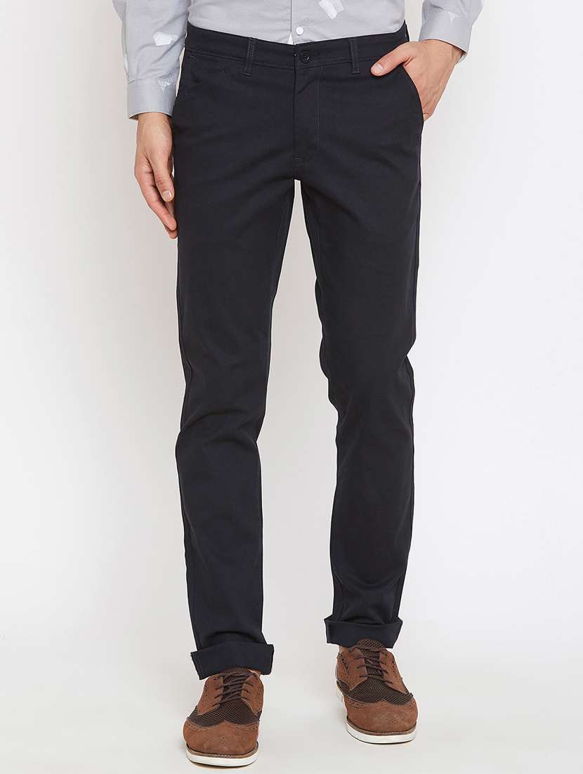 navy blue solid chinos