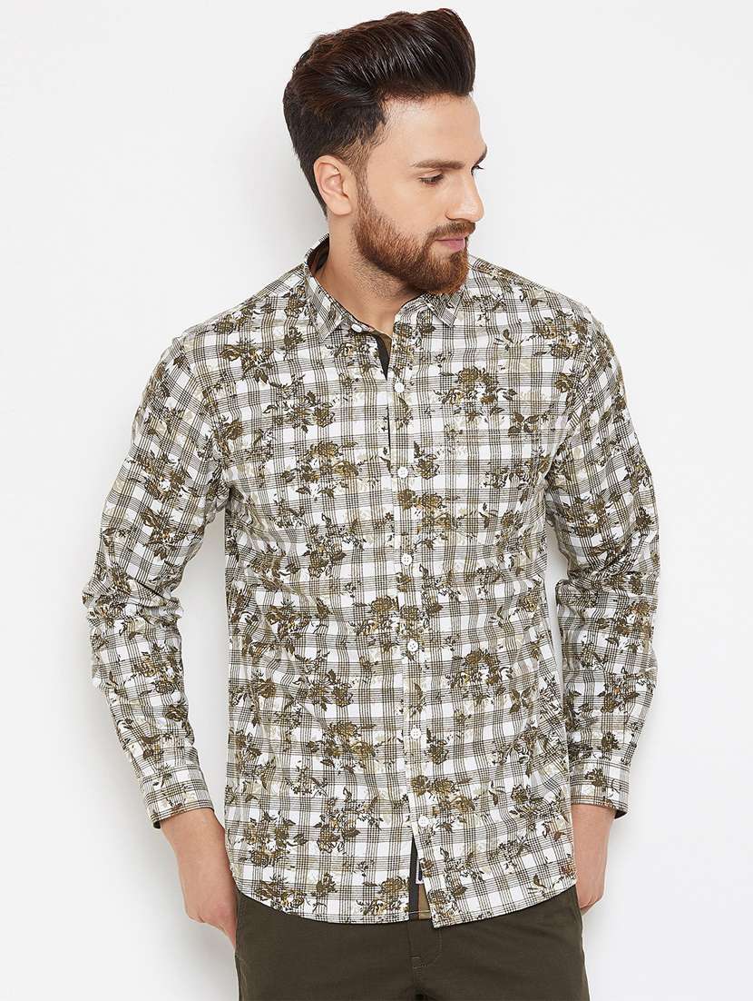 olive green floral printed casual shirt - 16298319 - Zoom Image - 0