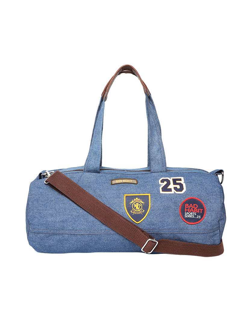 blue canvas dufflebag