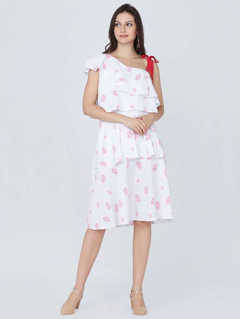tie knot detail ruffled layered dress