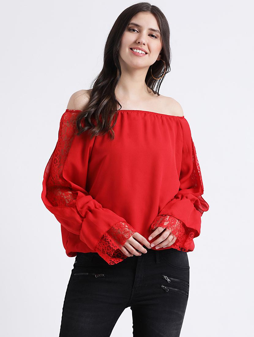 off shoulder lace detail blouson top - 16298764 - Zoom Image - 0