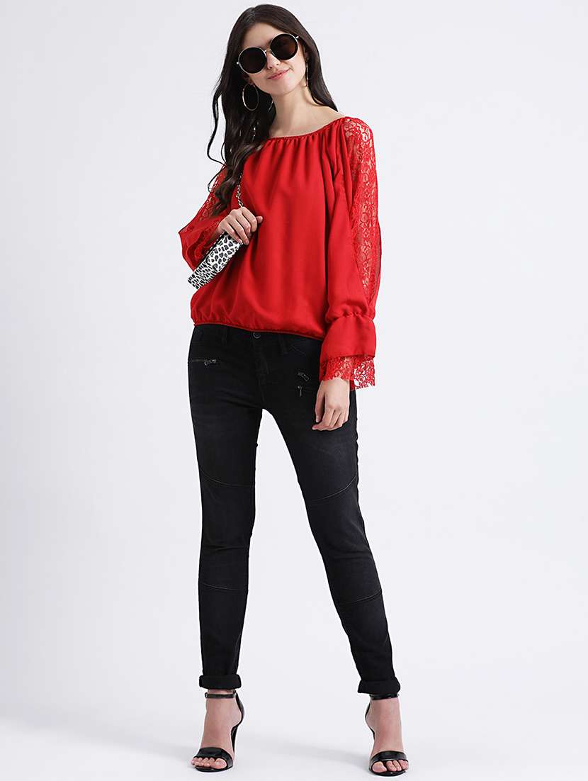 off shoulder lace detail blouson top - 16298764 - Standard Image - 3