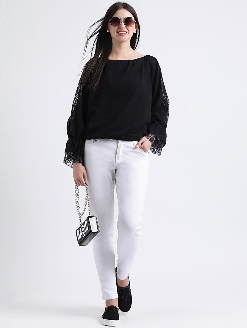 off shoulder lace detail blouson top - 16298765 - Standard Image - 3