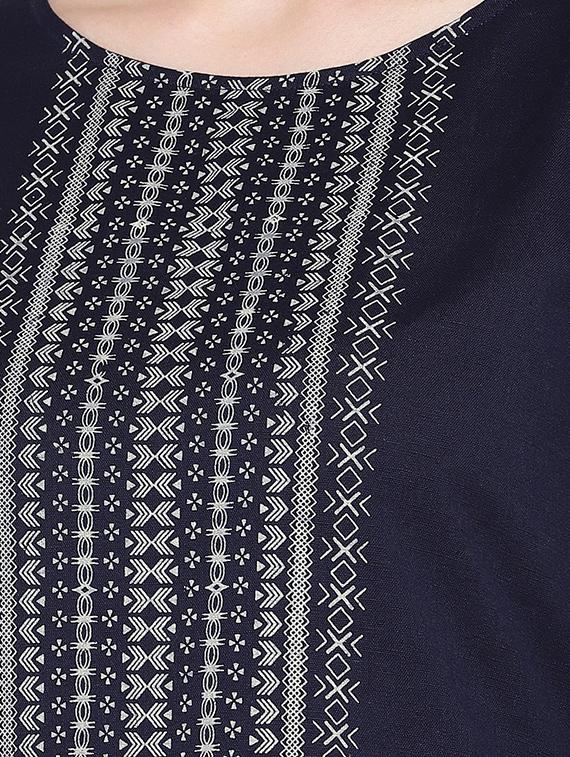 navy blue printed straight kurta - 16299165 - Standard Image - 3