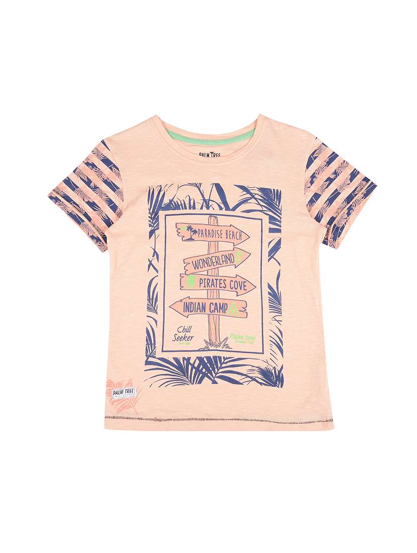 pink cotton blend graphic t-shirt