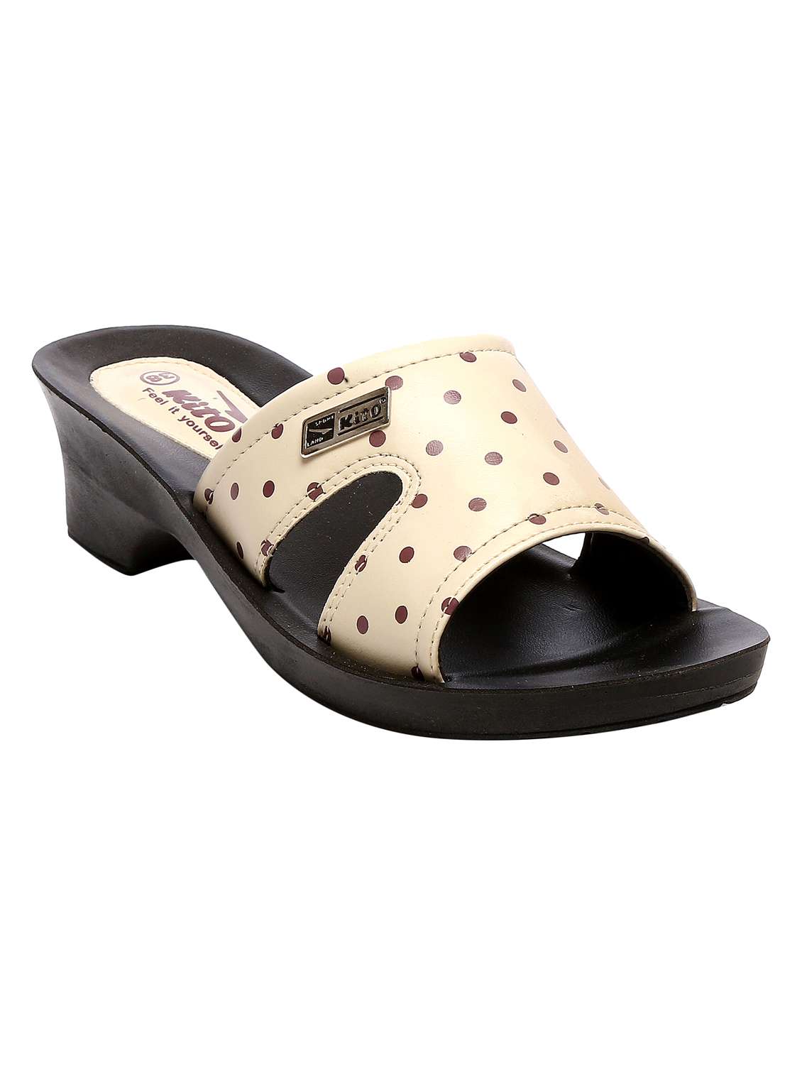 Buy online Beige Slip On Sandals from heels for Women by Kito for