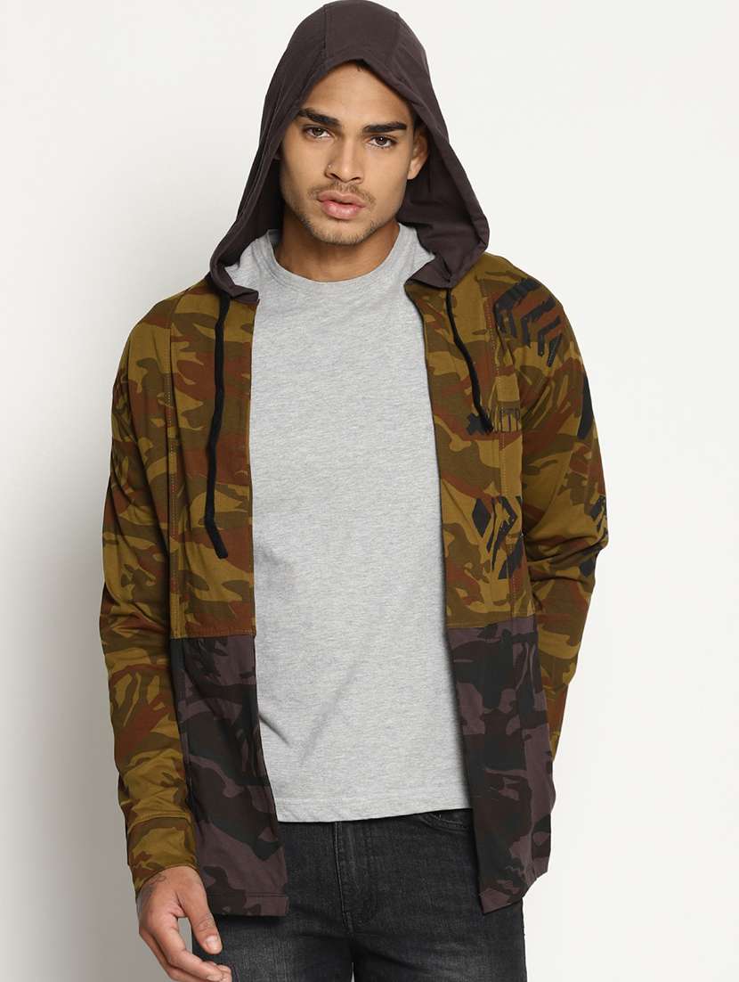 green camouflage printed shrug