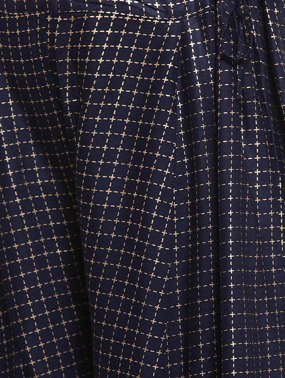 navy blue foil print flared palazzo - 16304973 - Standard Image - 3
