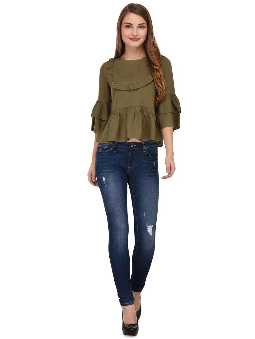 women's peplum round neck top - 16309043 - Standard Image - 3