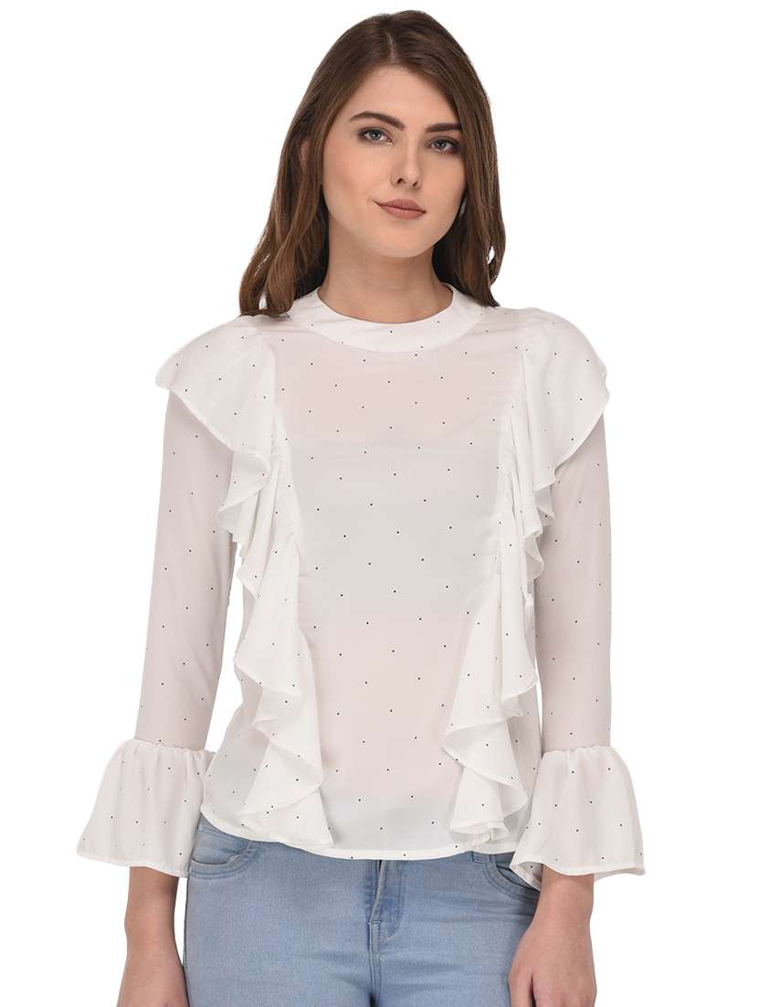 women's ruffle mandarin neck top