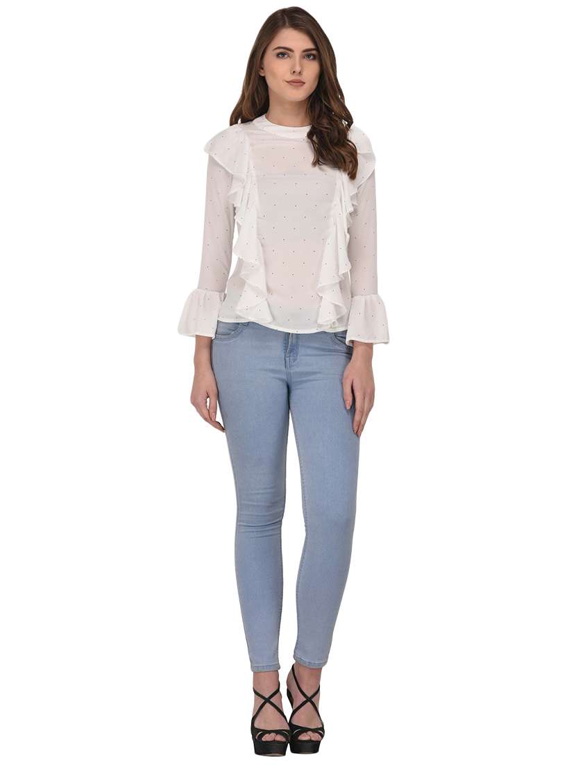 women's ruffle mandarin neck top - 16309046 -  Standard Image - 3