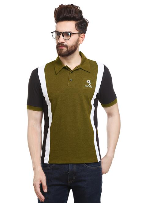 olive green striped polo t-shirt - 16309616 - Standard Image - 0