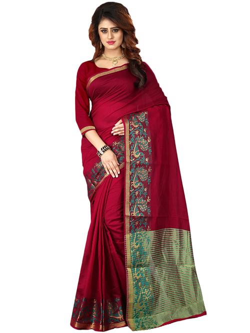 conversational zari border saree with blouse - 16309769 -  Standard Image - 0