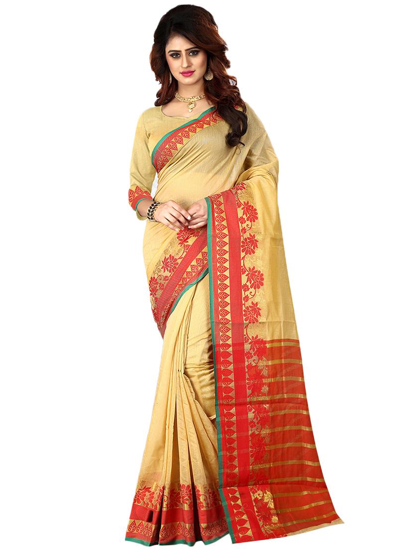 floral zari border saree with blouse - 16309775 -  Zoom Image - 0