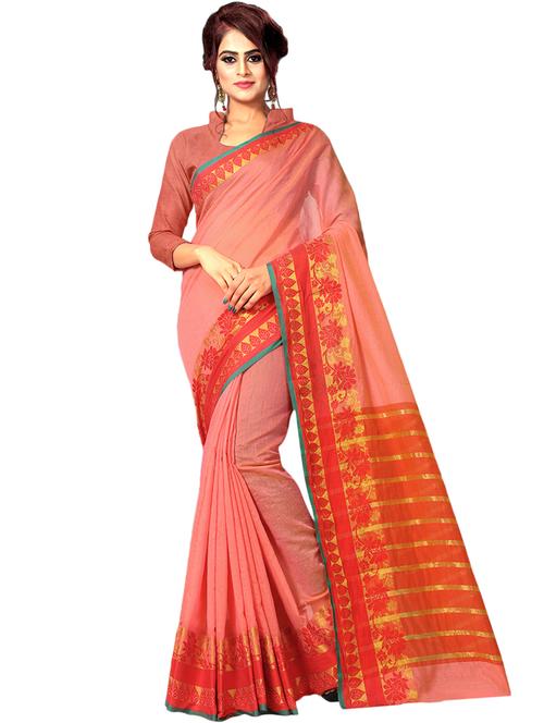 floral zari border saree with blouse - 16309777 - Standard Image - 0