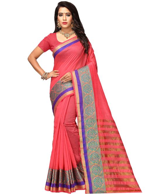 floral zari border saree with blouse - 16309788 -  Standard Image - 0