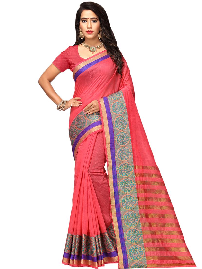 floral zari border saree with blouse - 16309788 -  Zoom Image - 0