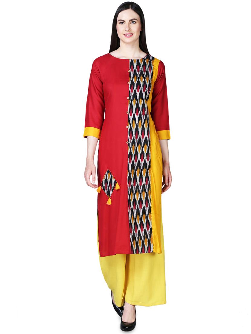 ikat straight kurta - 16312100 - Zoom Image - 0