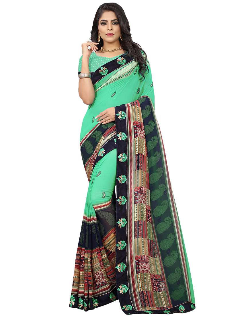 women's paisley green colored saree with blouse