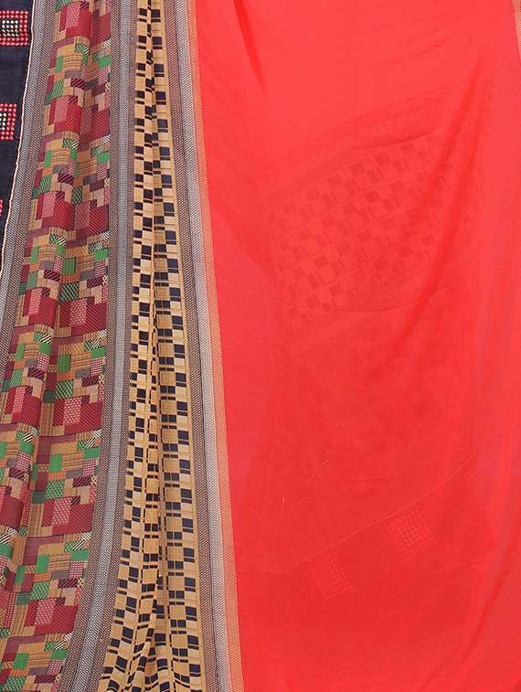 checkered printed saree with blouse - 16313472 - Standard Image - 3