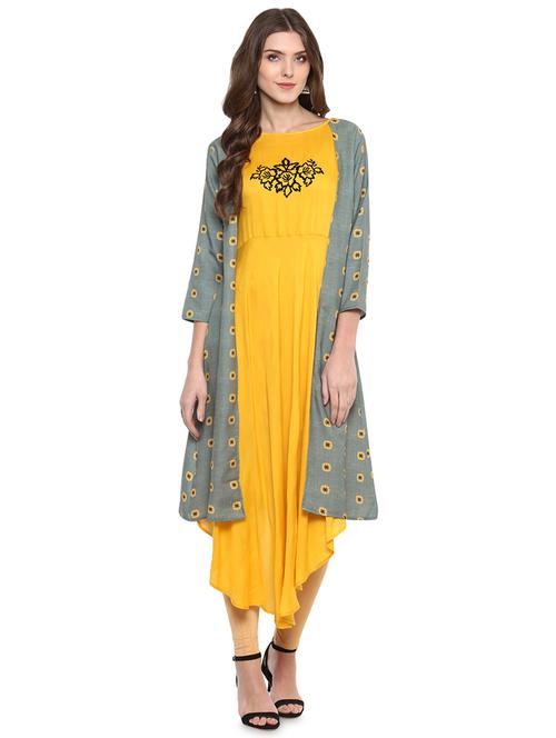 asymmetric kurta with jacket - 16313642 - Standard Image - 0