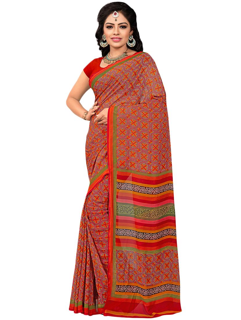 floral printed saree with blouse - 16315271 - Zoom Image - 0