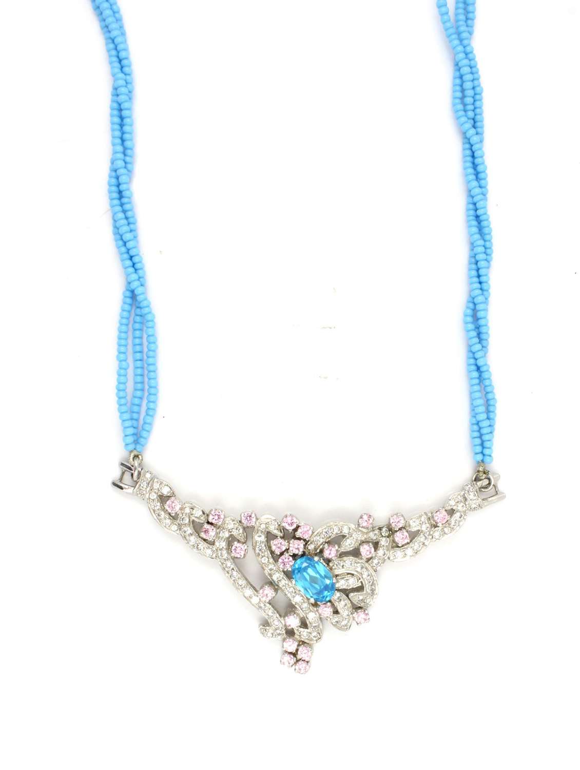 blue brass necklaces and earring