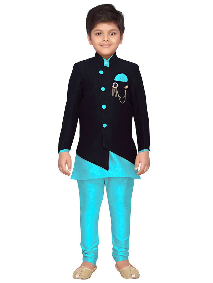 light blue silk blend sherwani set - 16318810 - Zoom Image - 0