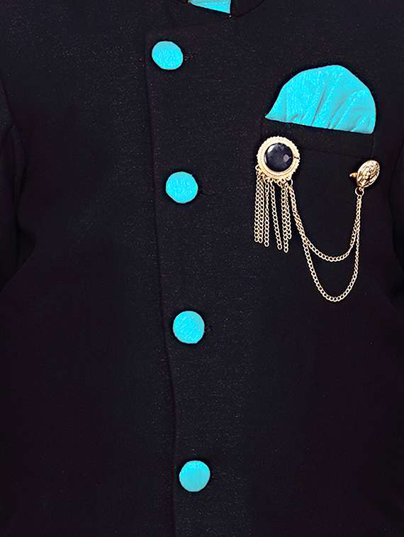 light blue silk blend sherwani set - 16318810 - Standard Image - 3