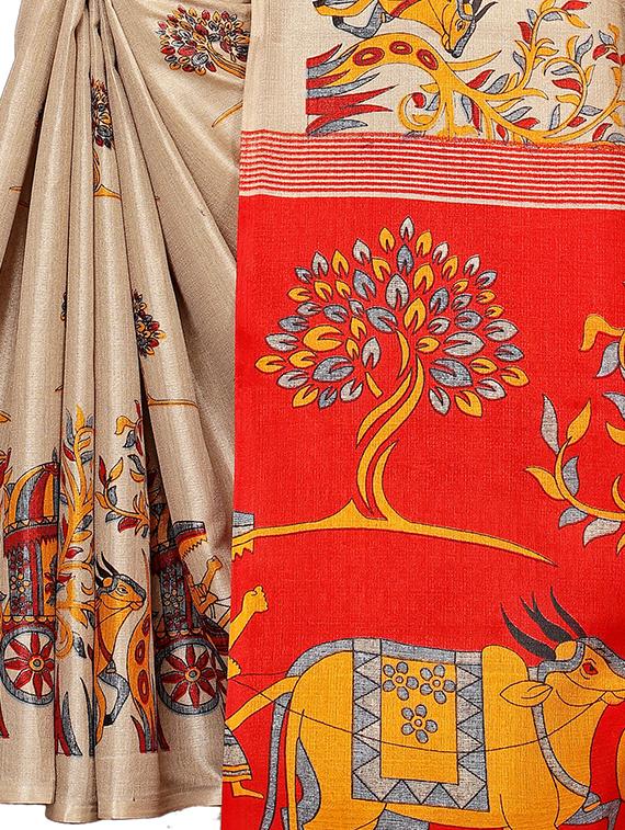 kalamkari printed saree with blouse - 16319202 - Standard Image - 3