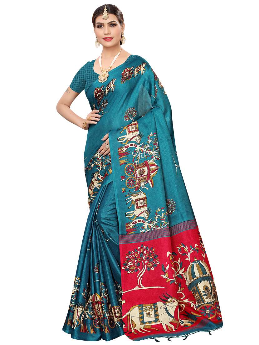 kalamkari printed saree with blouse - 16319206 - Zoom Image - 0