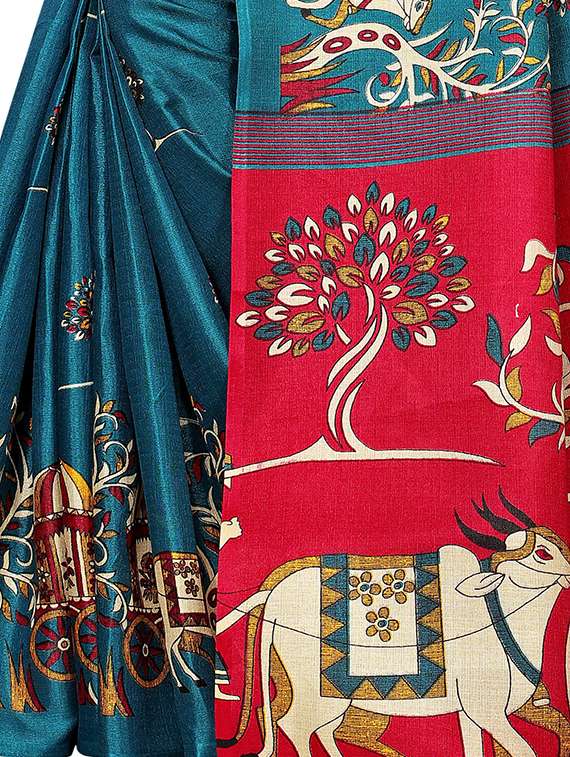 kalamkari printed saree with blouse - 16319206 - Standard Image - 3