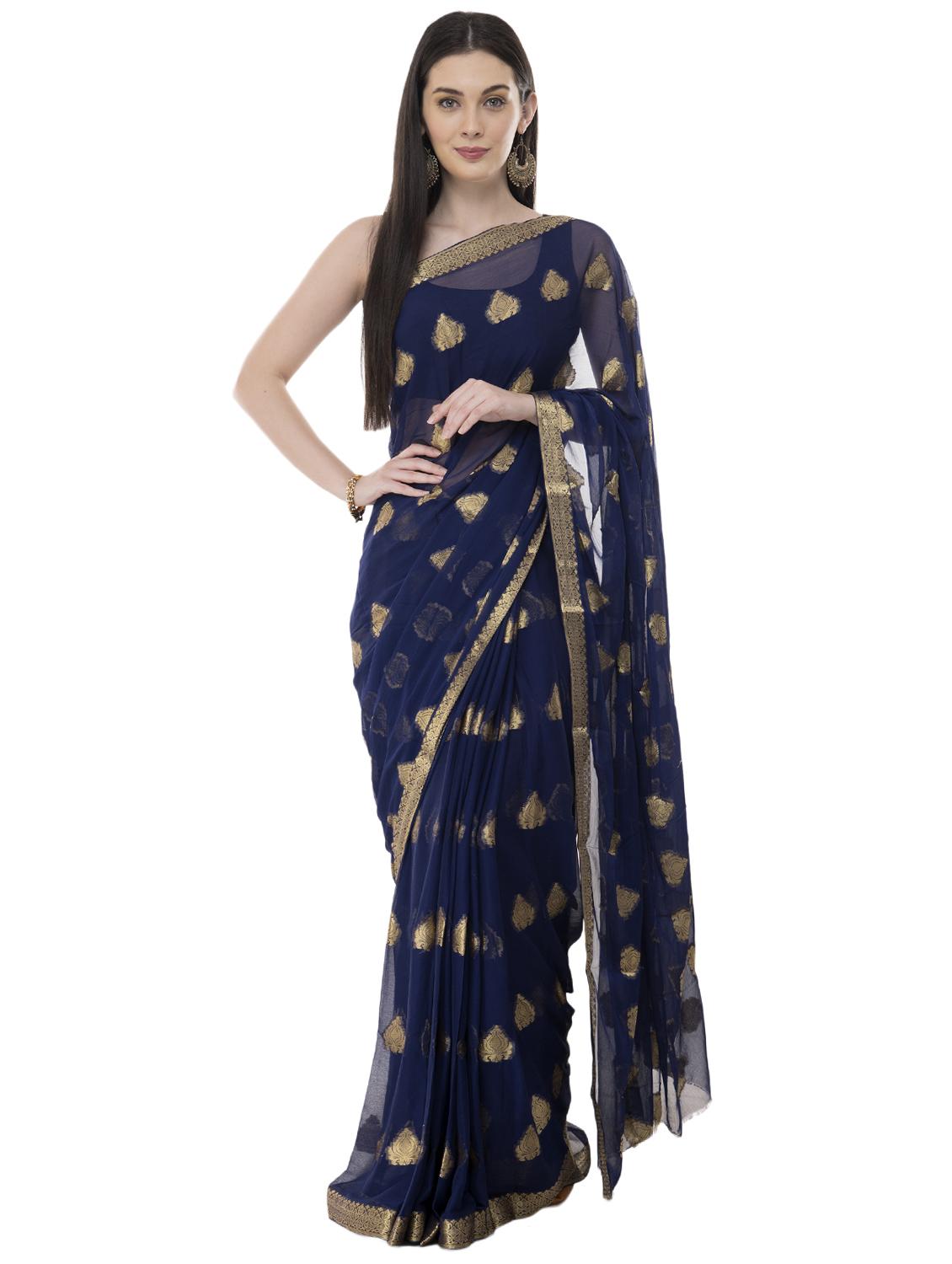 ethnic zari motifs woven saree with blouse - 16319516 - Zoom Image - 0