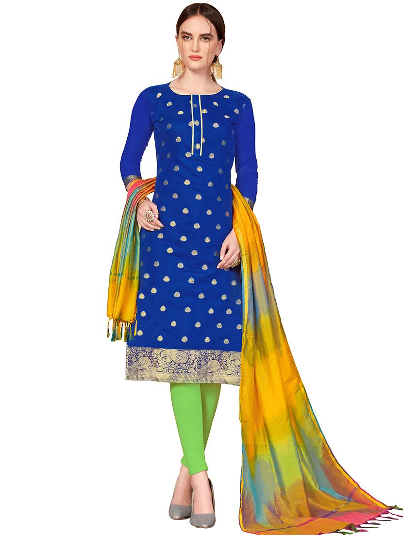 zari motifs unstitched churidaar suit - 16319783 - Zoom Image - 0