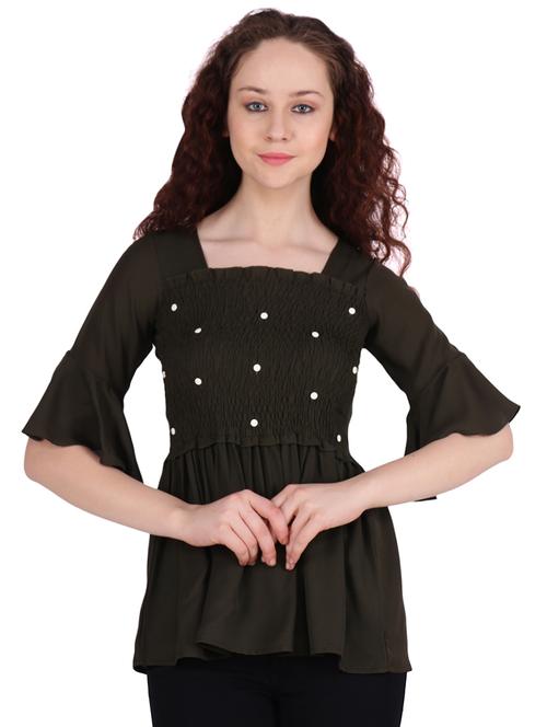 pearl embellished smocked a-line top - 16322753 - Standard Image - 0