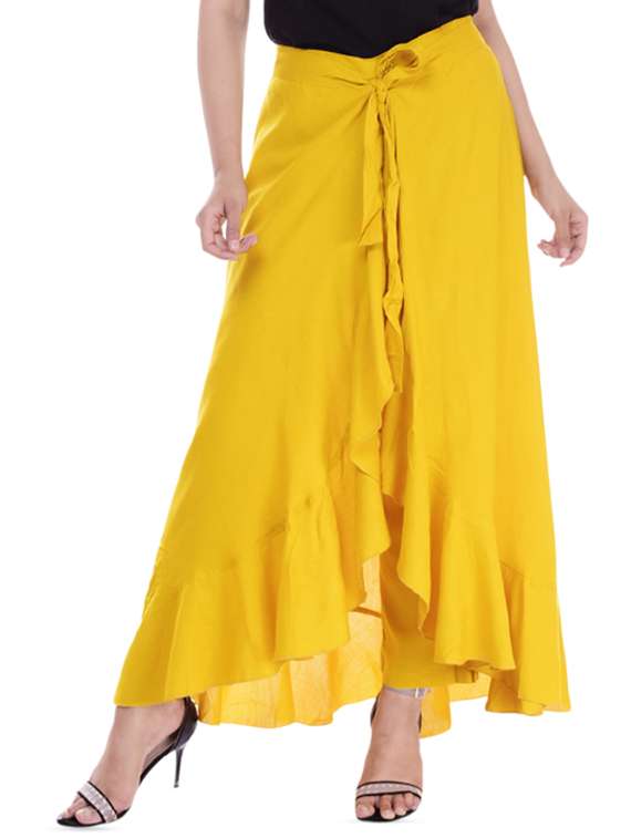 tie knot ruffled hem layered palazzo