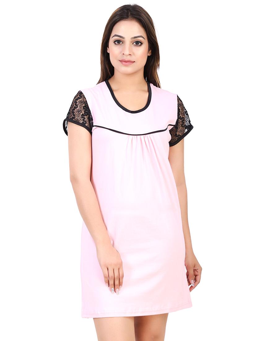 contrast lace sleeved nighty - 16325439 - Zoom Image - 0