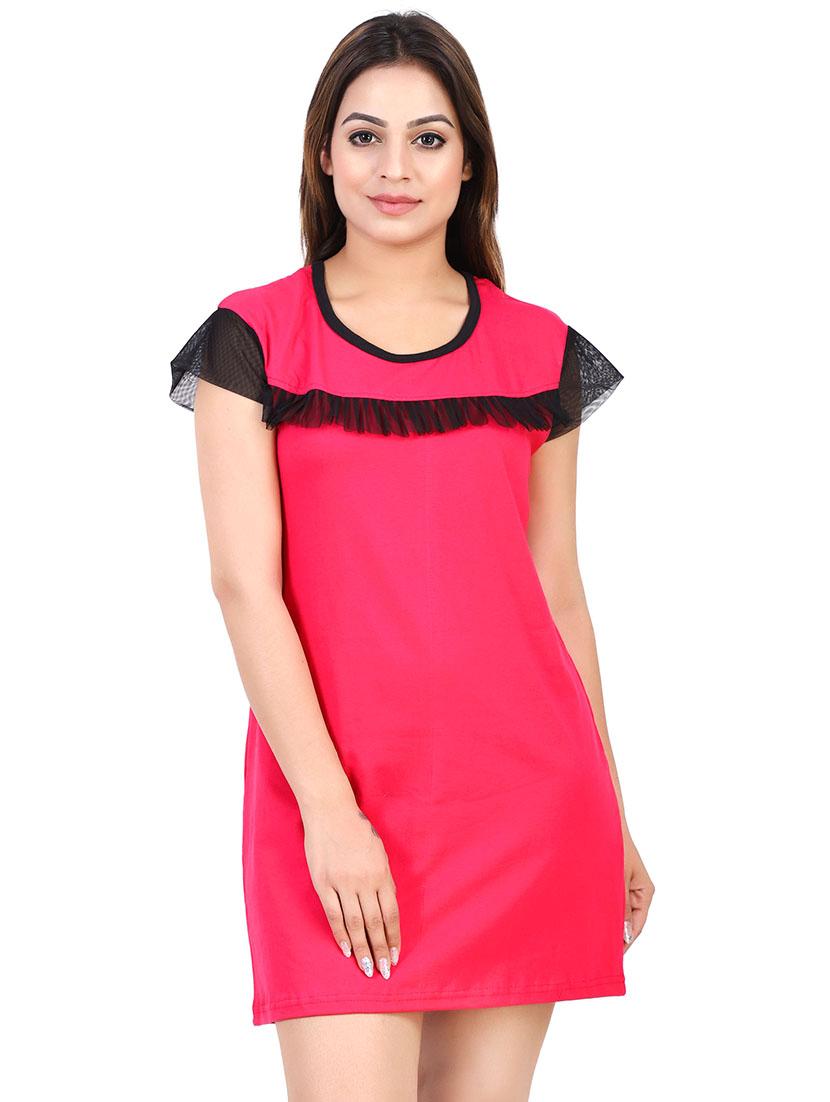 mesh sleeved frill trim nighty - 16325442 -  Zoom Image - 0
