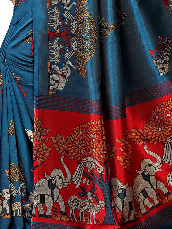 conversational print saree with blouse - 16326530 - Standard Image - 3