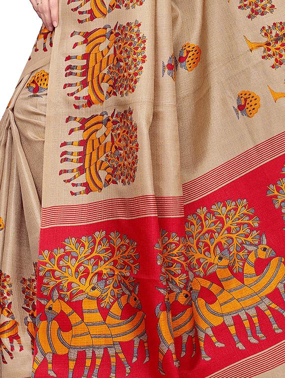 conversational print saree with blouse - 16326537 - Standard Image - 3