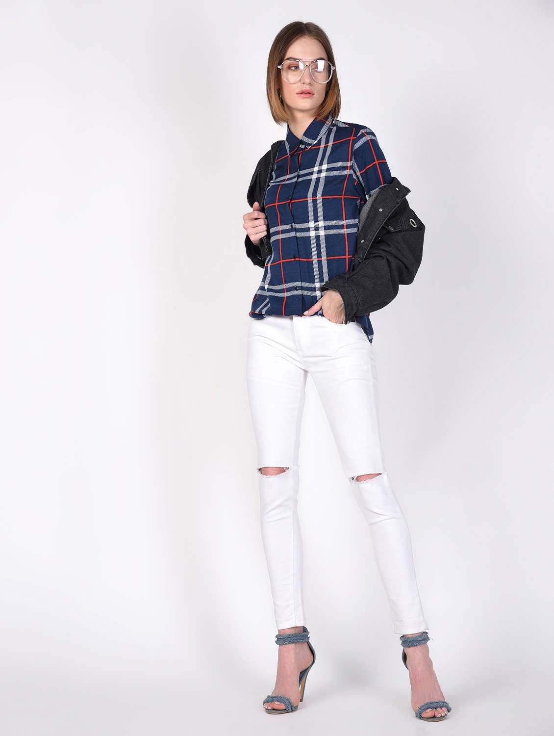 pleat detail checkered shirt