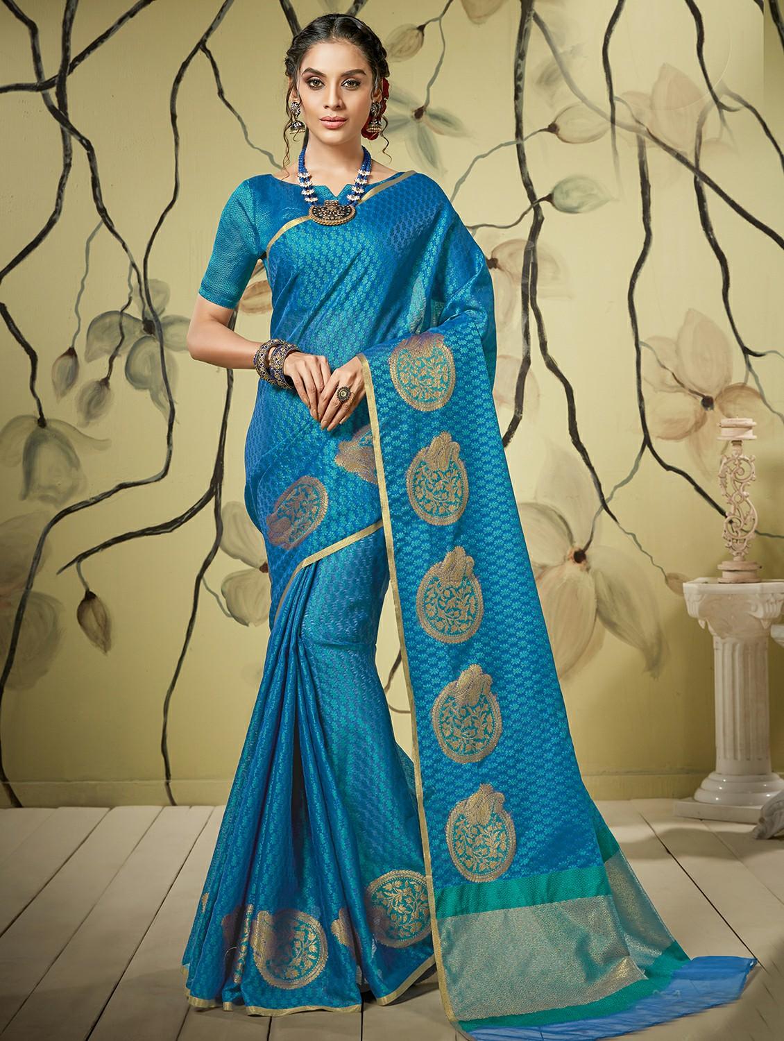 self-design banarasi saree with blouse - 16330794 - Zoom Image - 0