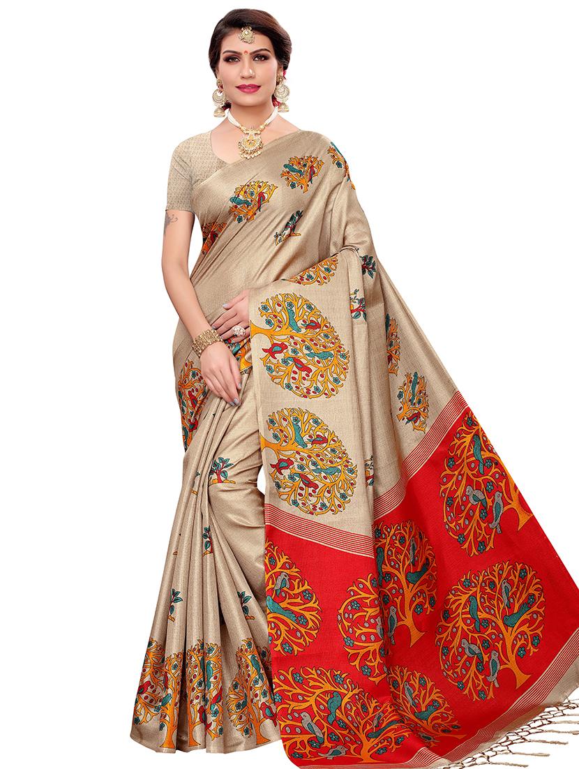 kalamkari printed saree with blouse - 16330952 -  Zoom Image - 0